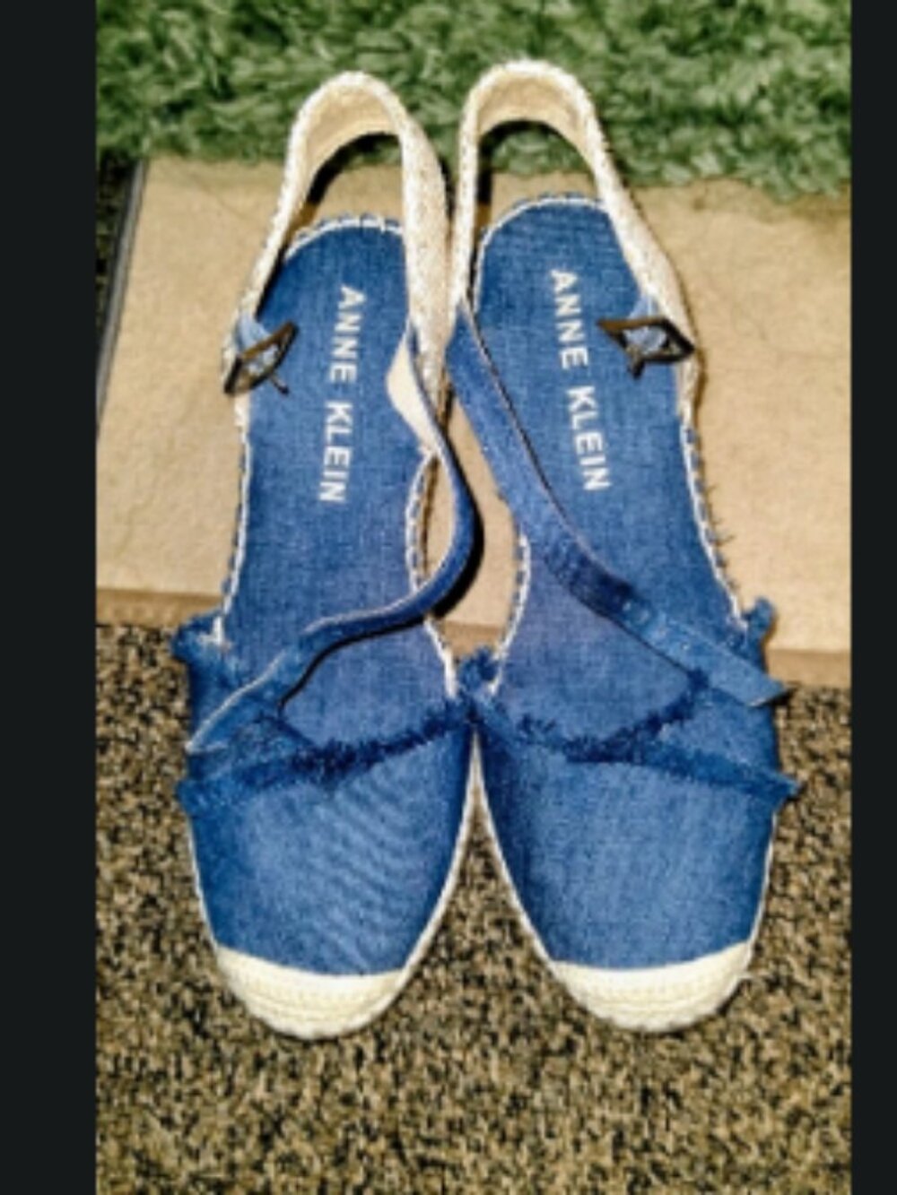 Anne Klein London Denim Espadrille Wedge Sandals Blue Size 7